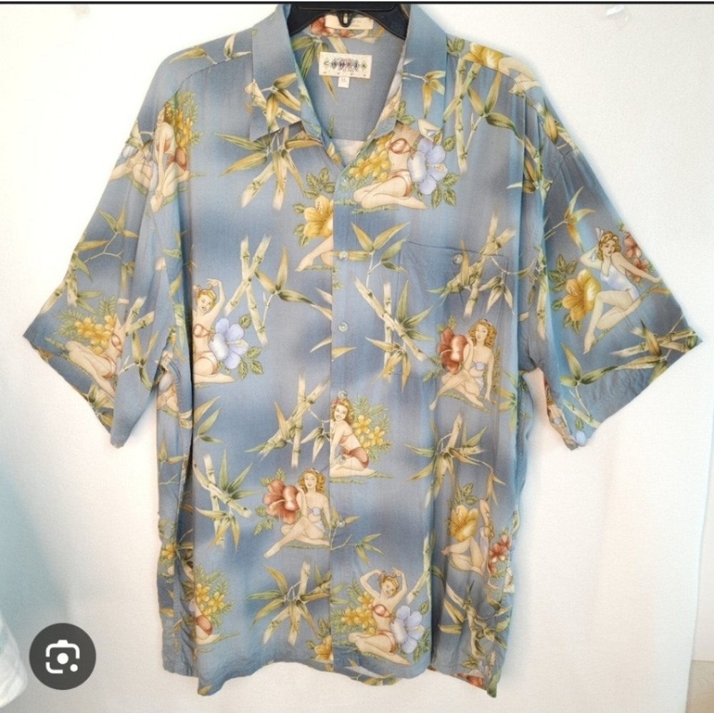 Campia Tropical Pinup Floral Men's Casual Shirt - Blue